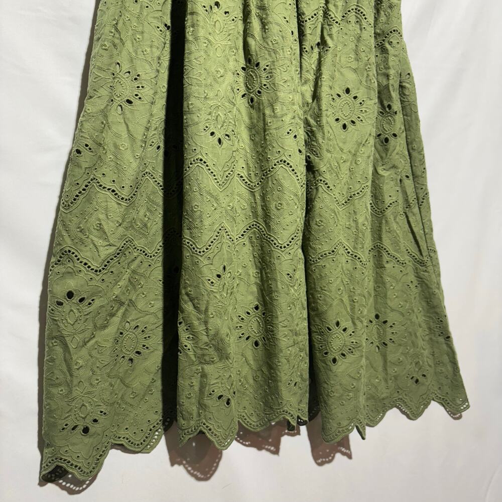 House of Harlow 1960 NWT Olive Green Eyelet Midi Dress Cottagecore Praire Size 4 - Picture 4 of 12
